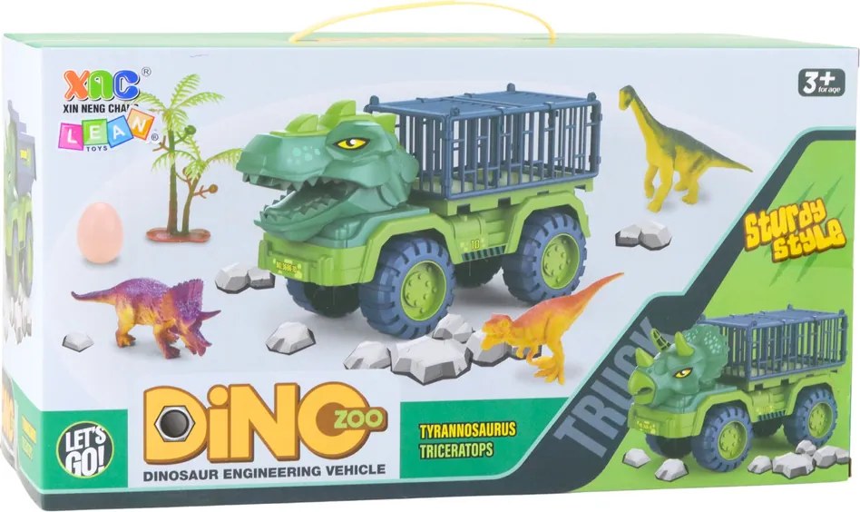 LEAN Toys Autíčko Transporter Nákladné auto Dinosaury Figúrky zelené 15 ks.