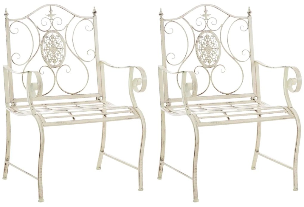 Kovová stolička Punjab s područkami (SET 2 ks) - Krémová antik