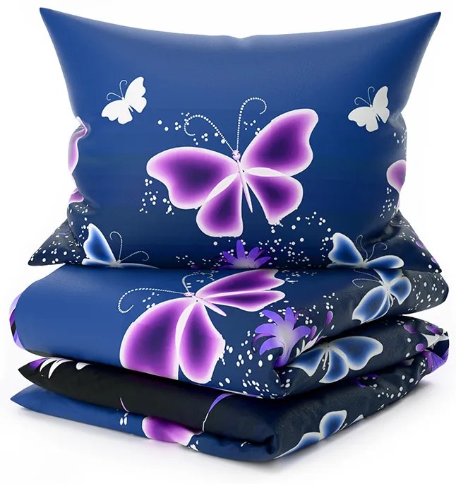 Obliečky mikroplyš VIOLET BUTTERFLY tmavomodré Rozmer obliečky: 70 x 90 cm | 140 x 220 cm