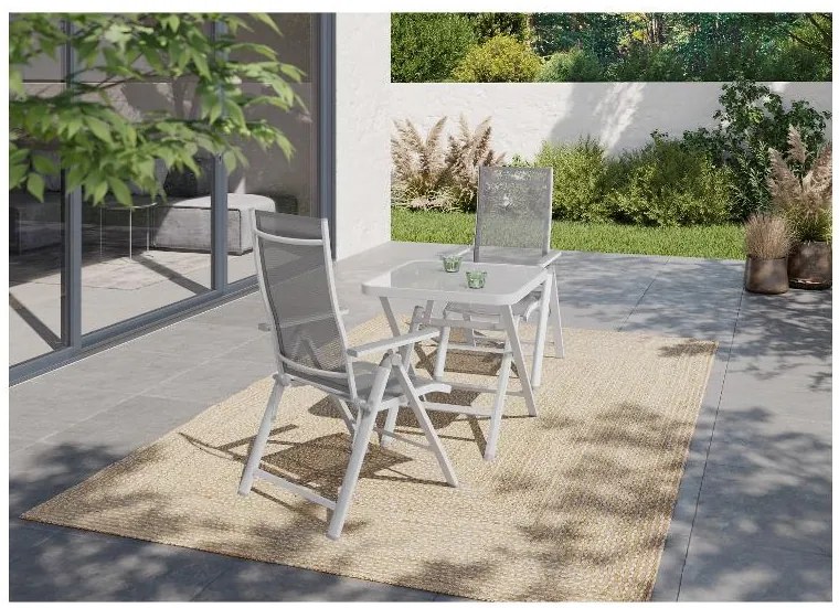 Livarno home Hliníkové kreslo Houston s vysokým operadlom, biele/bledosivé, 12 kusov  (800008946)