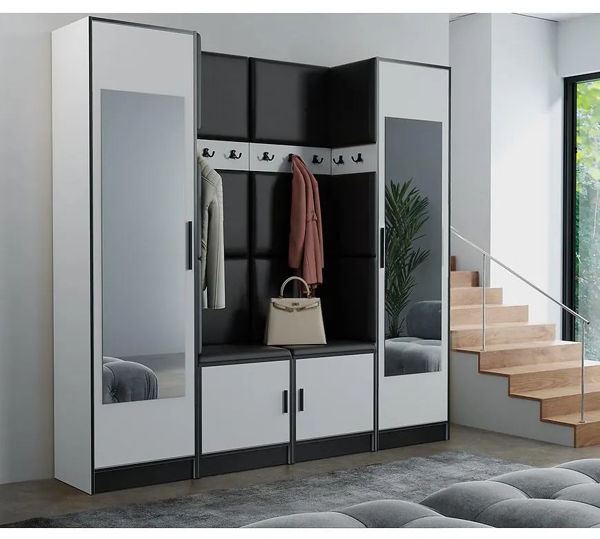 Predsieňový nábytok Roj 18 biely + Madryt 1100 ekokoža čierna