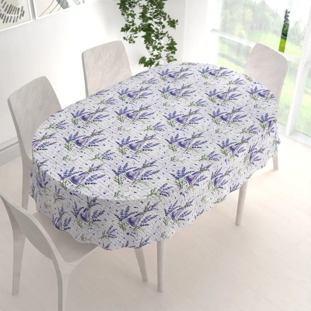 Biante Dekoračný oválny obrus PML-082 Vetvičky levandúľ s vázičkami 50x100 cm