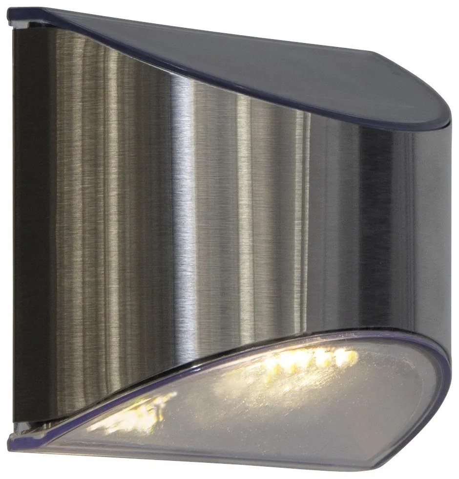 Súprava 2 nástenných nerezových solárnych LED svietidiel Star Trading Wally, výška 8 cm