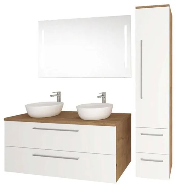 Mereo, Bino, kúpeľňová skrinka vysoká 33x33x163 cm, pravé otváranie, biela-dub arlington, MER-CN678