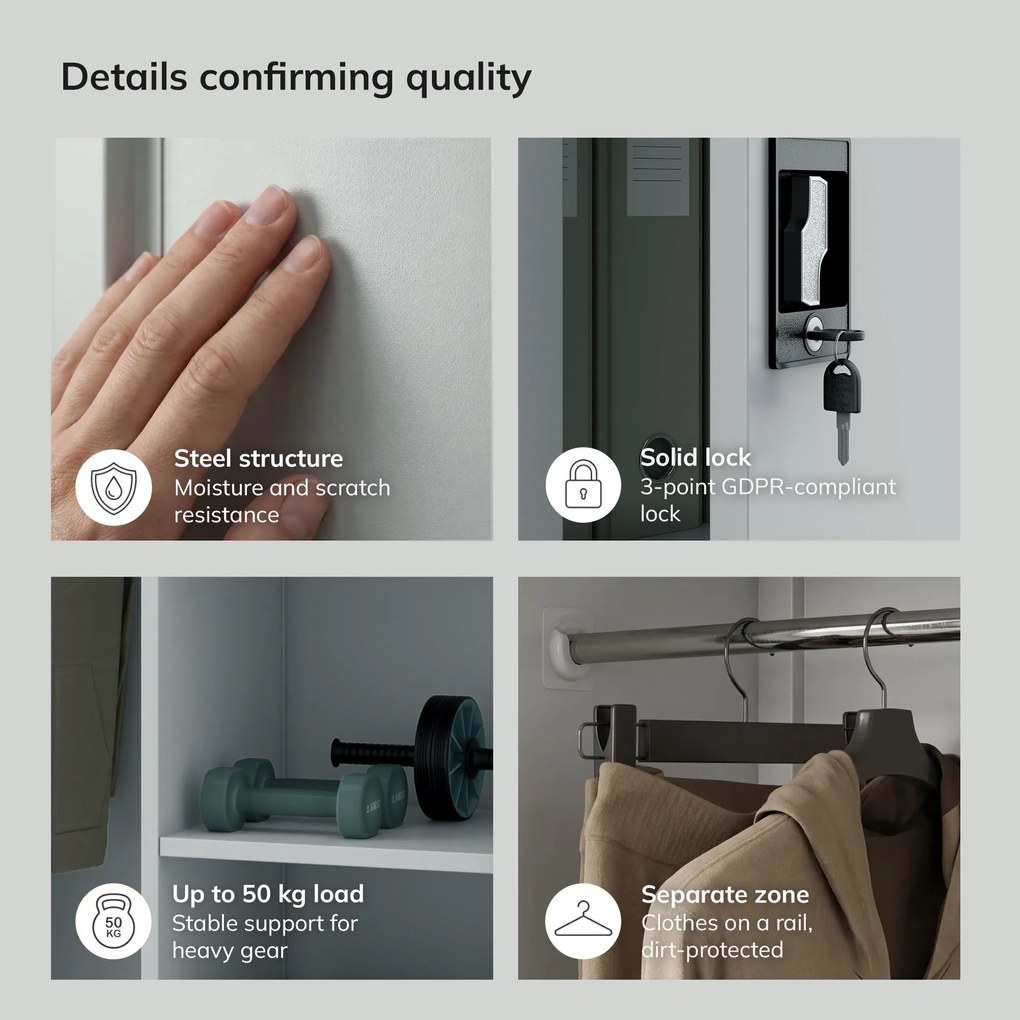 Uzamykateľná hospodárska skriňa sivá DAWID 900 x 1850 x 450 mm