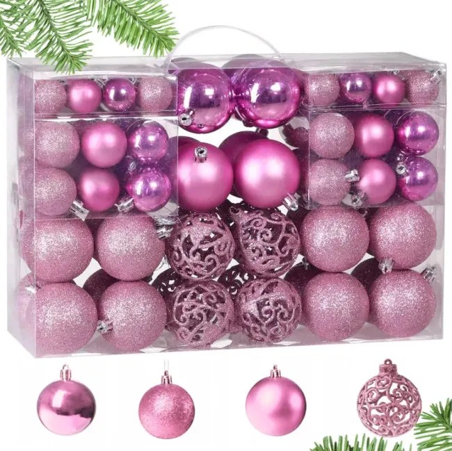 Vianočné gule KL-21X03 ružové (100 ks)