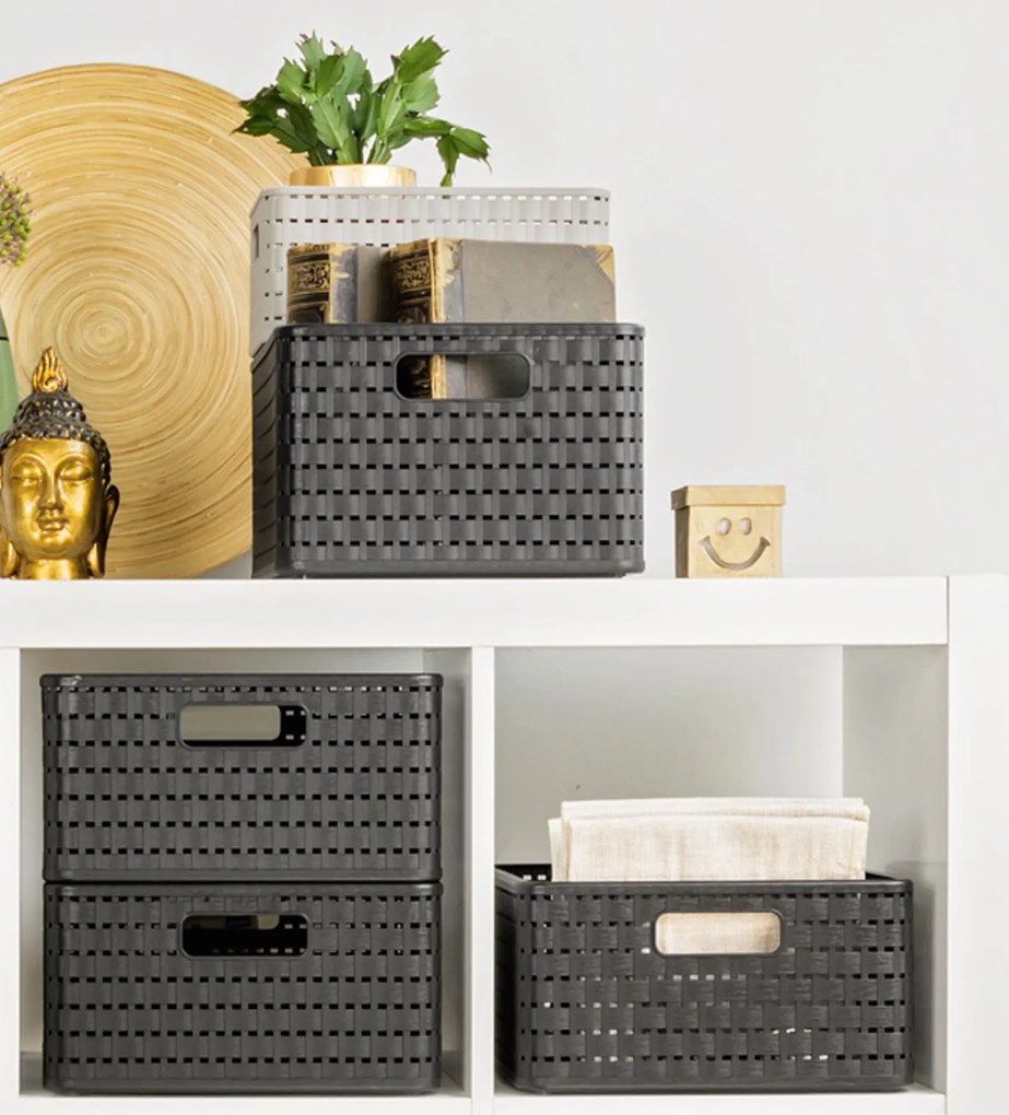 Rotho Plastový košík COUNTRY, rovný, antracit (28l - 43x33x22)