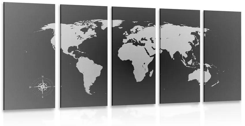 5-dielny obraz mapa sveta v odtieňoch sivej Varianta: 100x50