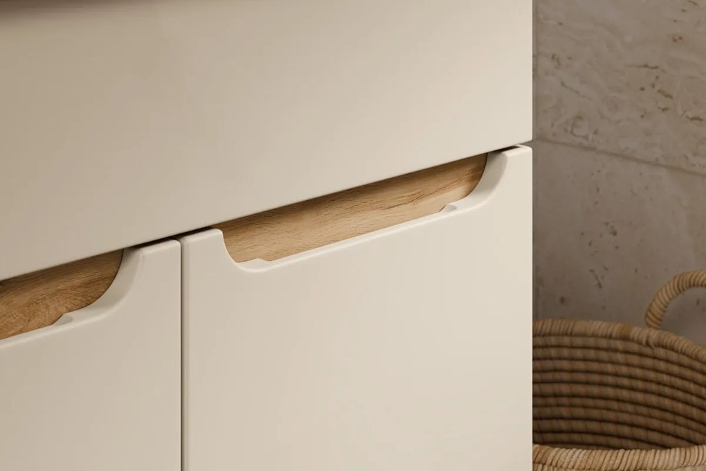 Kúpeľňová skrinka Bali Sky so zápustným umývadlom 80 cm kašmírová/dub wotan