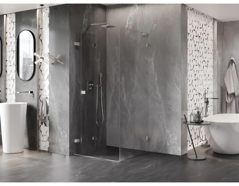 Mexen Lunar-F L, 1-krídlový sprchový kút so skladacími dverami, ľavý, 70 x 70 cm, 8mm číre sklo, chrómový profil, 836L-070-070-01-00-L