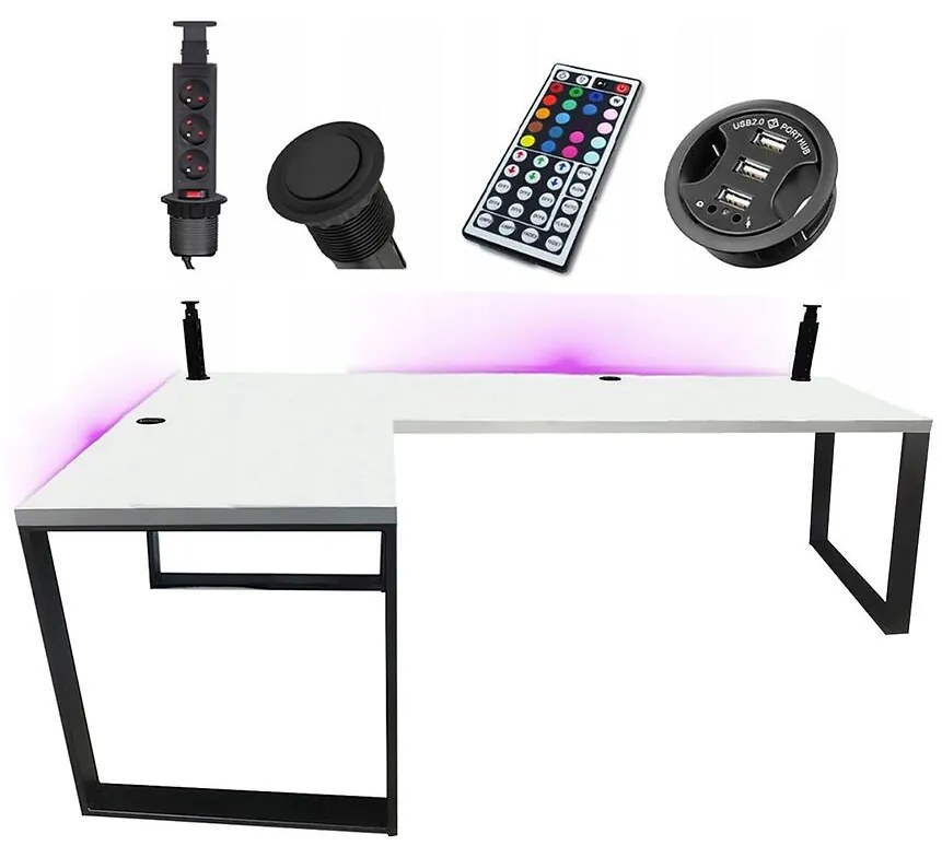 Písací Stôl Roh. Loft Low Biely 202x136x3,6 Model 3