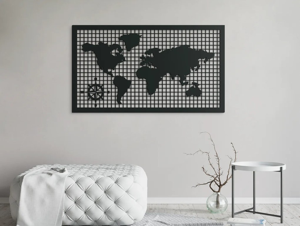 drevko Drevená mapa sveta na stenu Rozmer obrazu: 37,5 x 65 cm, Farba dekorácie: Čierna