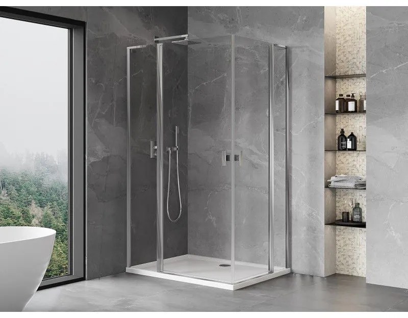 Mexen, Mexen Mist L Duo sklápací sprchový kút 120 x 90 cm, priehľadný, chróm - 8A4L-120-090-01-00