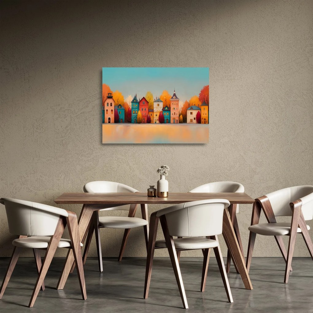 Sklenený obraz - Jesenná dedina (70x50 cm)