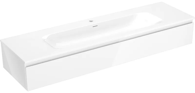 Mexen Orio, kúpeľňová skrinka 160 cm s umývadlom Vela, 1 zásuvka, biela lesklá, 91A10-16023-1-BF00-W23M00