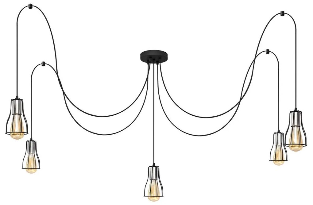 Luster na lanku TUBE LONG 5xE27/15W/230V čierna/chróm