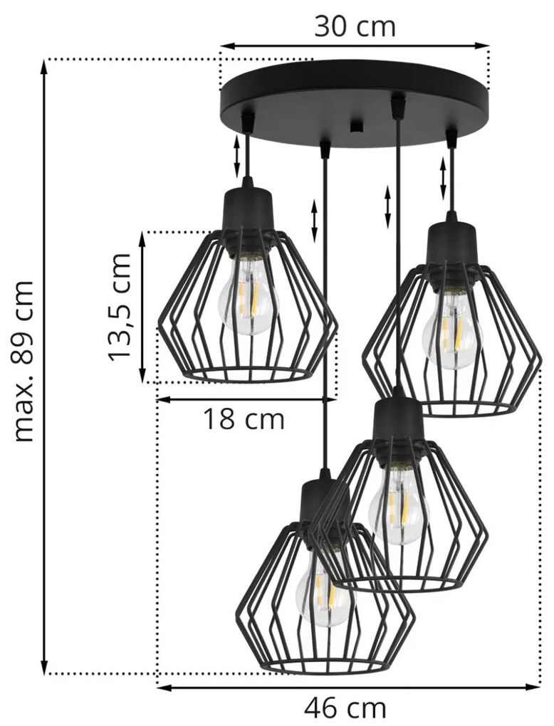 Závesné svietidlo Nuvola 2, 4x čierne drôtené tienidlo, o