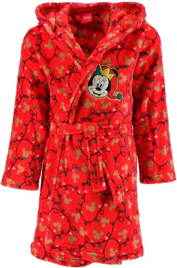 Dievčenský vianočný coral fleece župan s kapucňou Minnie Mouse, EU 98 Červená
