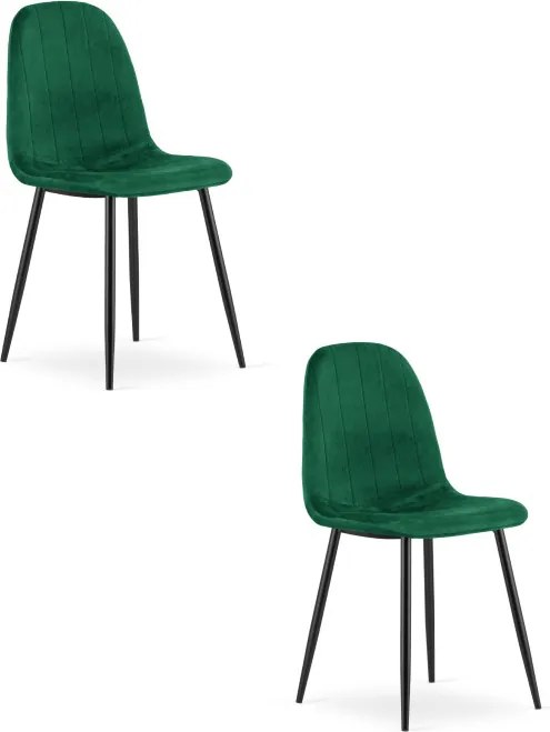 Set dvoch jedálenských stoličiek PADVA zamatové zelené / čierne nohy (2 ks)