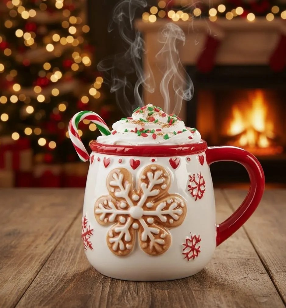 Biely vianočný keramický hrnček vločka Snowflakes - 13*10*10 cm / 375 ml
