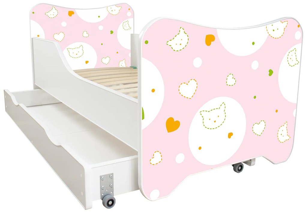 TOP BEDS Detská posteľ Happy Kitty 140x70 Kitty so zásuvkou