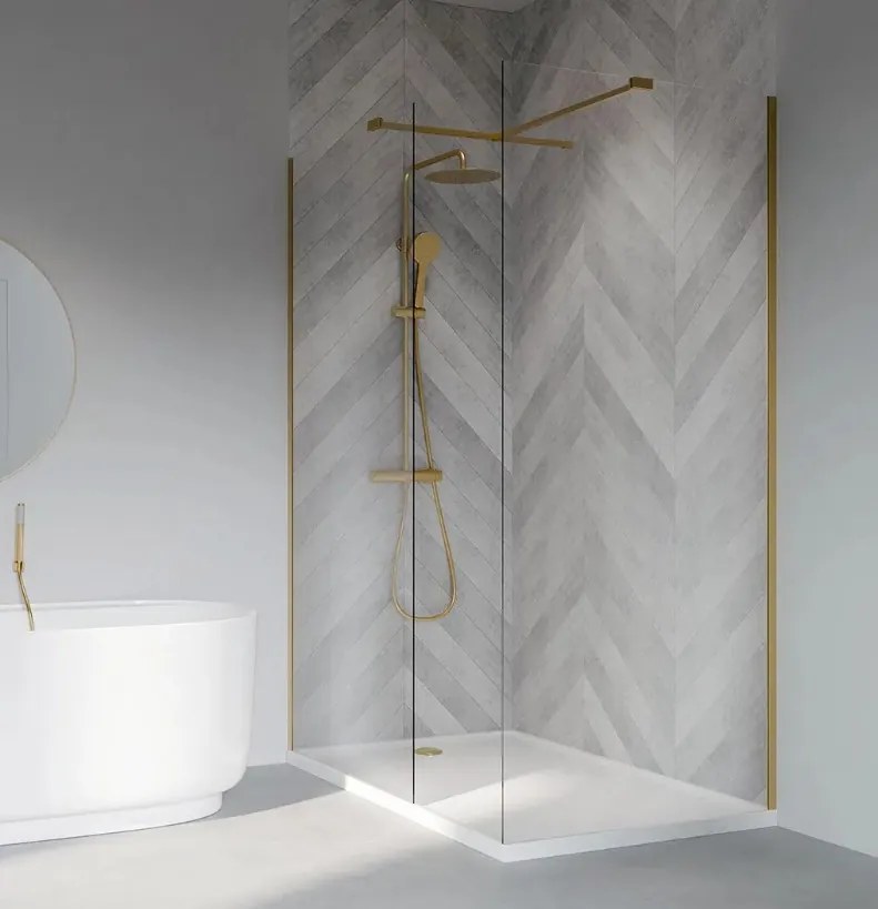 Erga Paris, sprchová zástena Walk-In 30x200 cm, 8mm číre sklo, zlatý matný profil, ERG-V02-PARIS-030x200-CL-GB