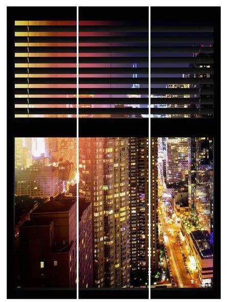 MANUFACTURER -  Súprava posuvnej záclony -Žalúzie s oknami - Manhattan v noci -3 panely