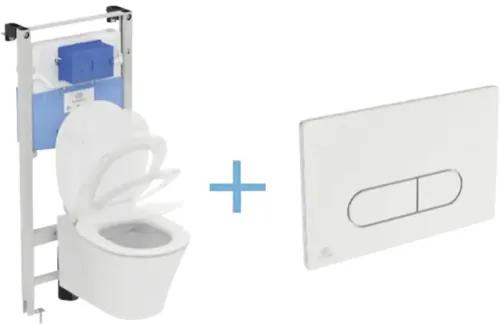Závesné WC AQUABLADE set Ideal Standard Connect Air s inštalačným systémom ProSys, ovládacie tlačidlo chróm, WC doska so SoftClose
