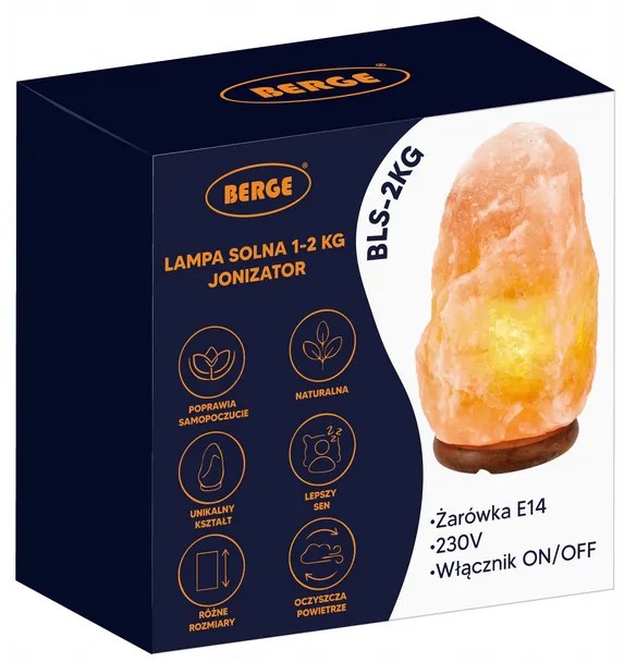 BERGE Soľná lampa 1-2kg - Ionizátor / nočná lampa