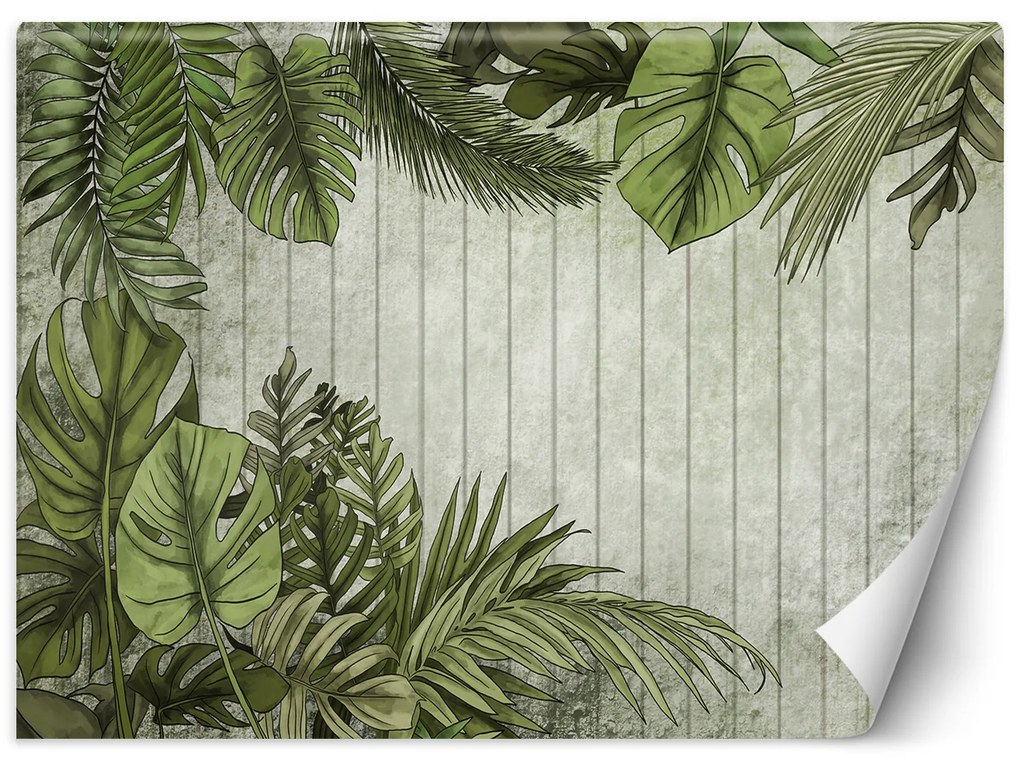 Gario Fototapeta Zelené listy na pozadí z dosiek Materiál: Vliesová, Rozmery: 200 x 140 cm