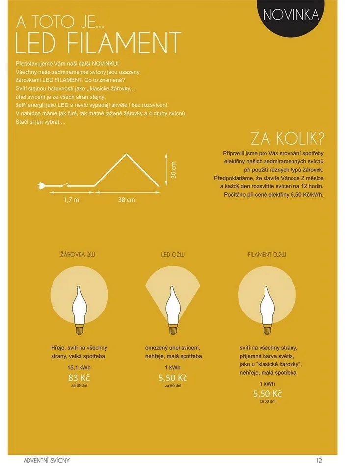 Adventný svietnik s ťahanou žiarovkou LED Filament, červená