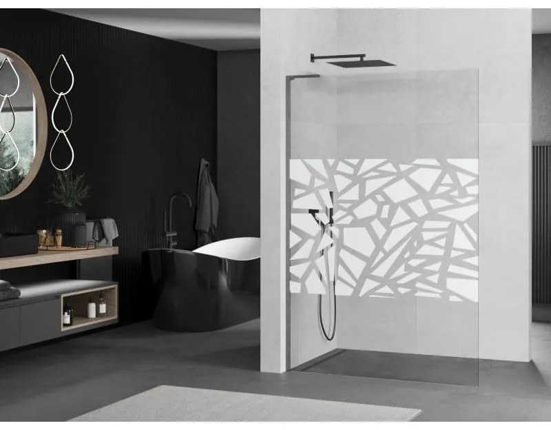 Mexen Kioto L, sprchová zástena Walk-In 110 x 200 cm, 8mm číre sklo biely vzor, grafitový profil, 800-110-103-66-85