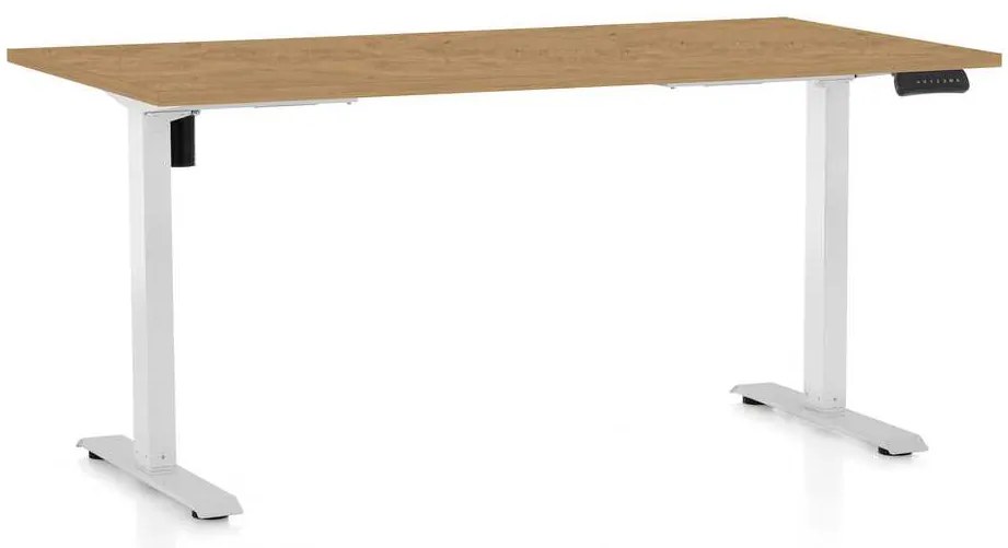 Výškovo nastaviteľný stôl OfficeTech B, 160 x 80 cm, biela podnož, dub kamenný