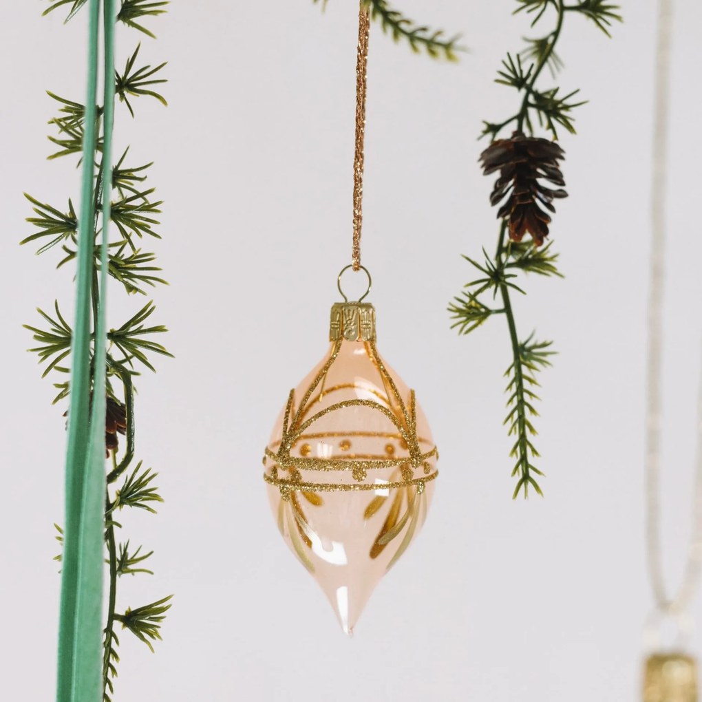 Bella Rose Sklenená vianočná ozdoba Oliva Ružová Lesk