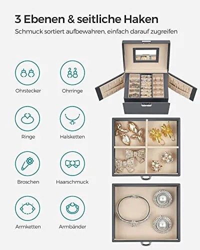 Prenosná šperkovnica, 5 priehradiek, 12x17,5x13,5cm