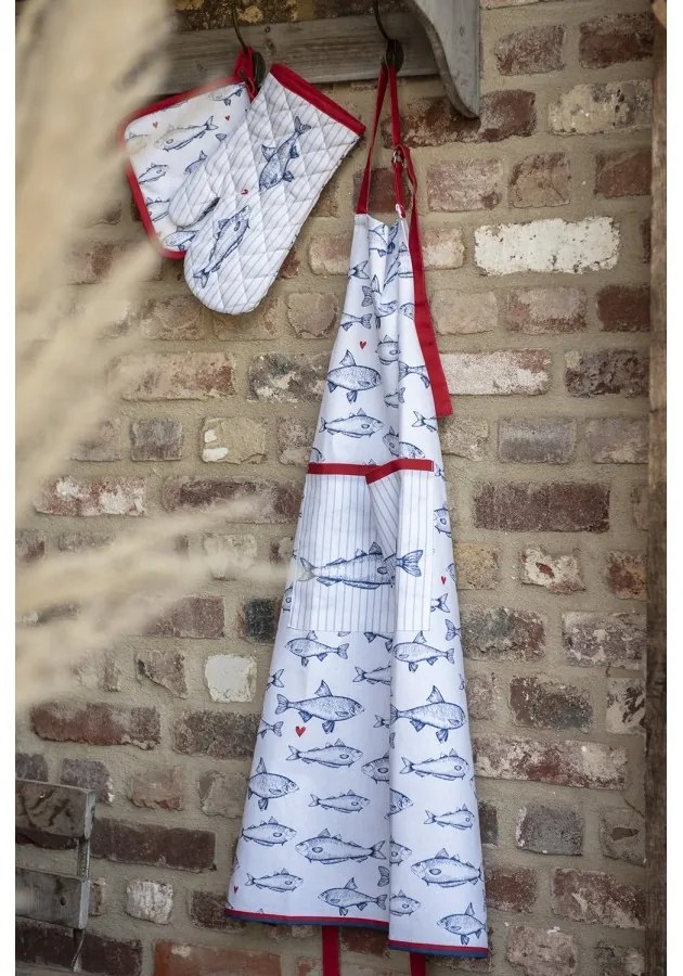 Modrobielá bavlnená zástera Sun Sea And Fish - 70*85 cm