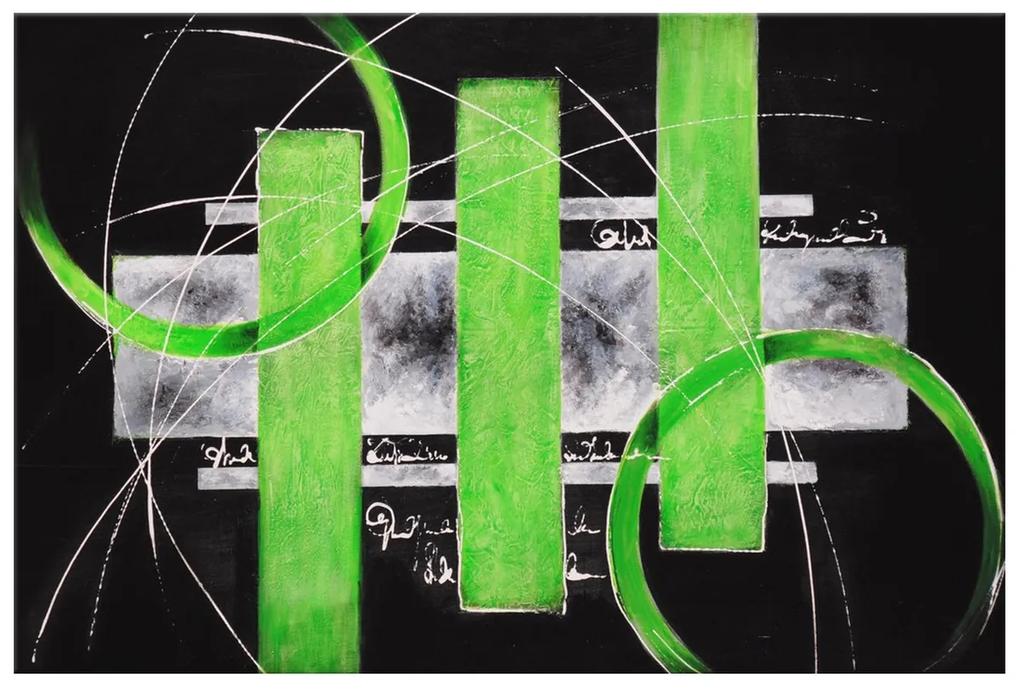 Gario Ručne maľovaný obraz Zelené línie Rozmery: 120 x 80 cm