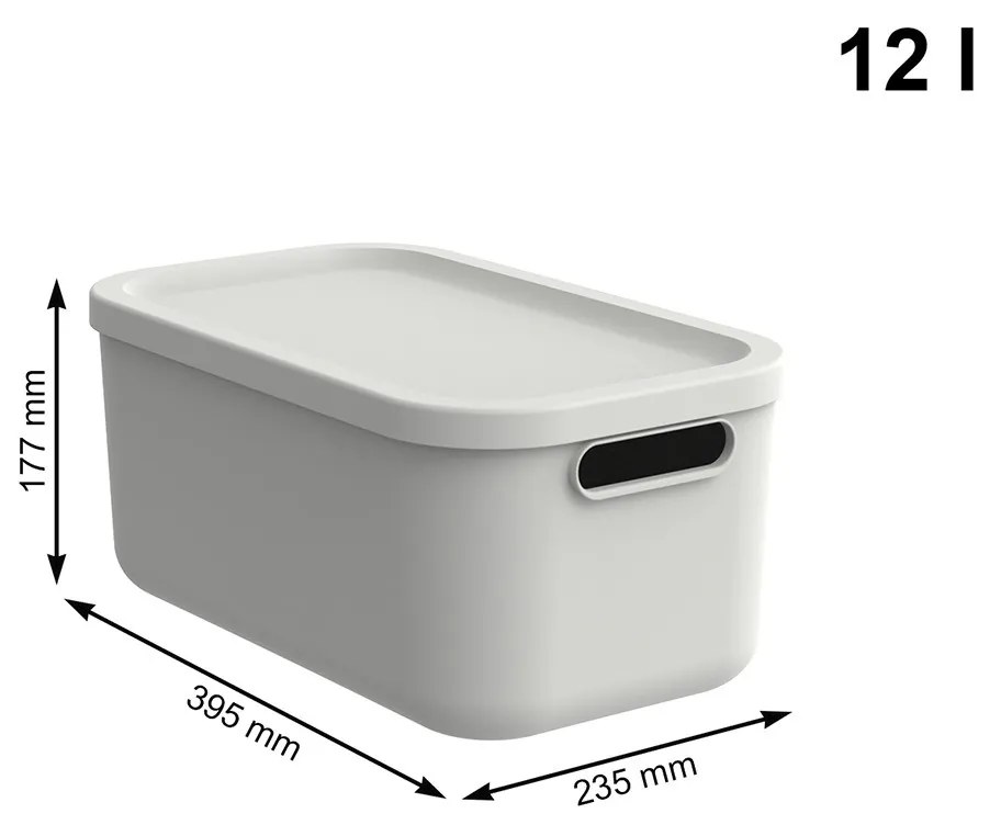 Úložný box s vekom, 12 l, matná biela ALBU LIGHT, 40 x 24 x 18 cm