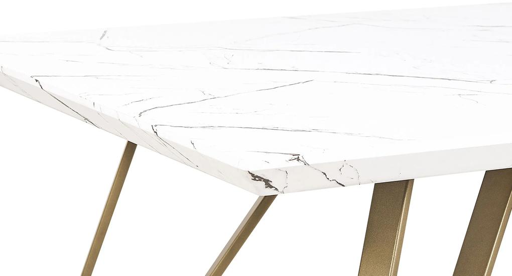 Jedálenský stôl s mramorovým efektom 150 x 80 cm biela/zlatá MOLDEN Beliani