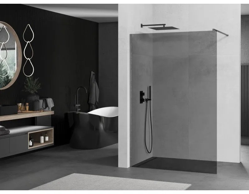 Mexen Kioto, sprchová zástena Walk-In 140 x 200 cm, 8mm šedé sklo, grafitový profil, 800-140-101-66-40