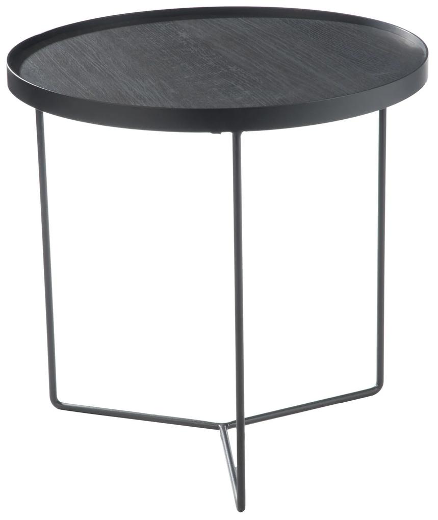 Drevený guľatý odkladací stolík s kovovou konštrukciou - Ø 50,5, v: 50 cm