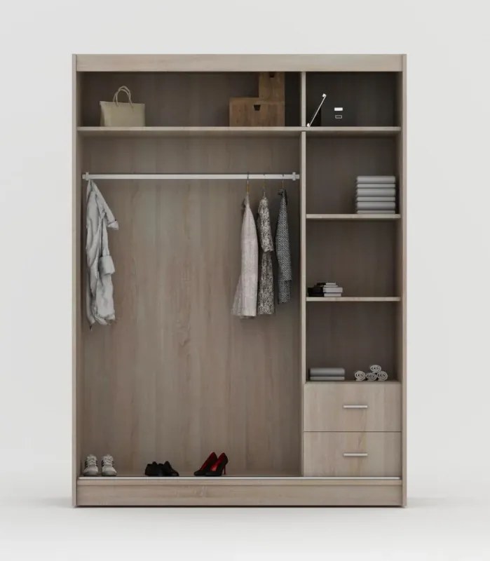 Šatníková skriňa Rumba, 200 cm, biela/biele sklo