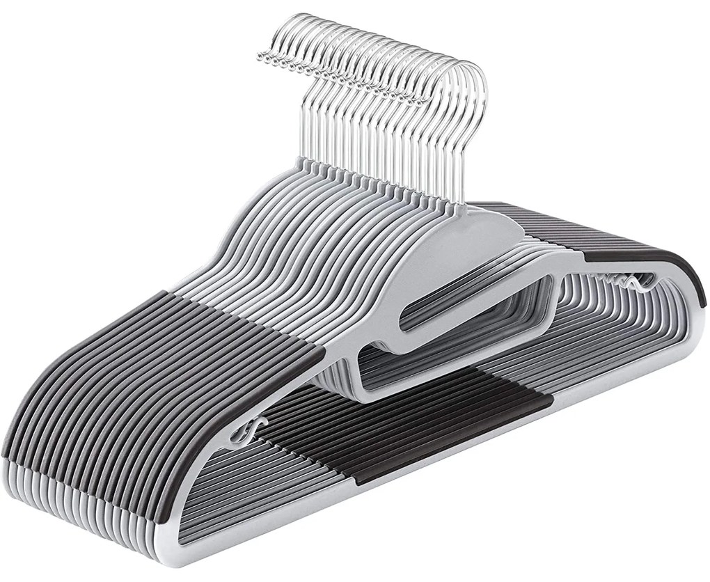 Plastové vešiaky na šaty vysokej kvality, protišmykové, 20 ks, šedé