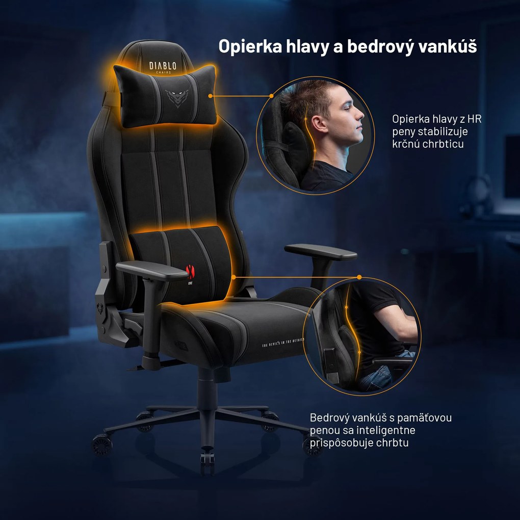 Herné kreslo z látky čierne Normal Size: Diablo X-One 2.0 Burned Black