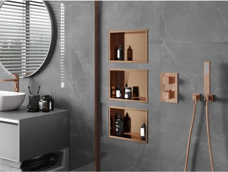 Mexen X-Wall-R, polica na zapustenie s prírubou 30 x 20 cm, medená matná - 19C0302010