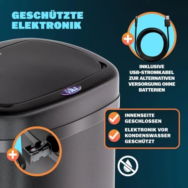 Bezdotykový Jumbo odpadkový kôš 70l čierna DC kábel zdarma