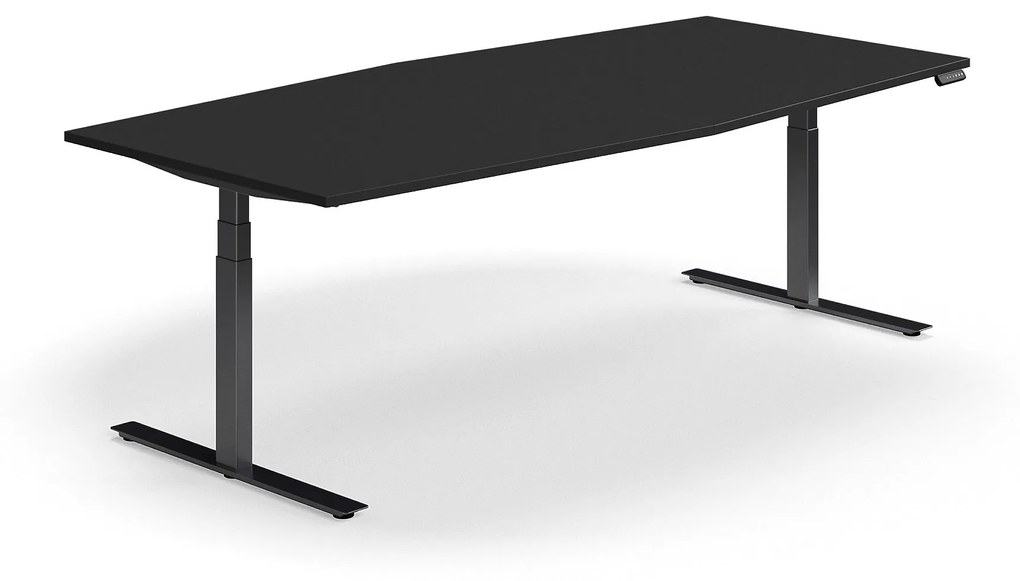 Nastaviteľný rokovací stôl QBUS, oválny, 2400x1200 mm, čierny rám, čierna