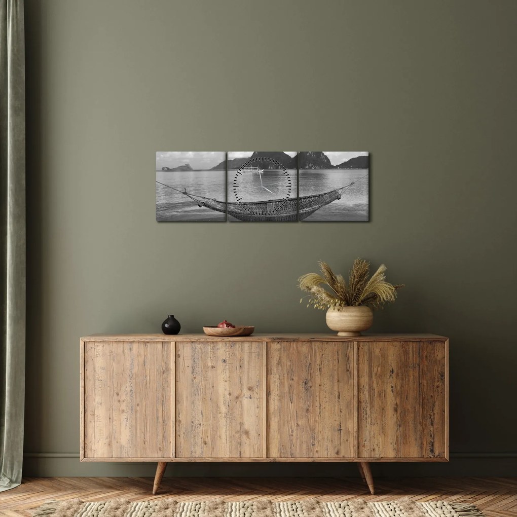 Obraz - Hojdacia sieť na pláži (s hodinami) (90x30 cm)