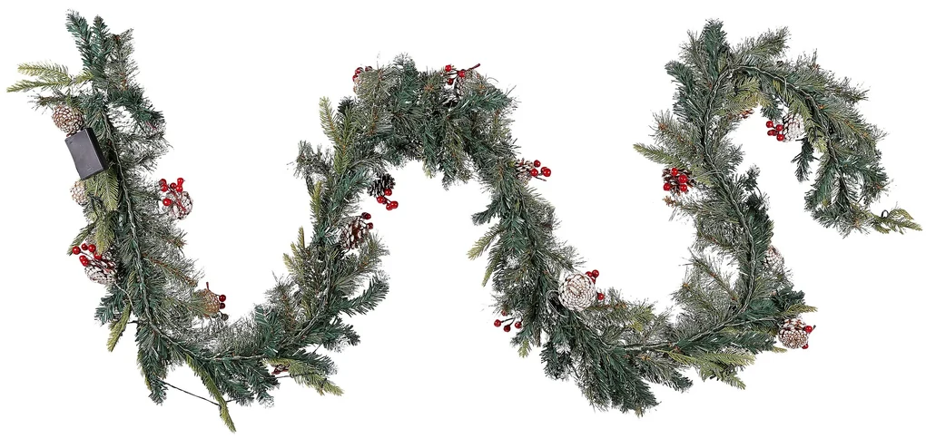 Zasnežená vianočná girlanda s LED osvetlením 270 cm zelená PAIMIO Beliani