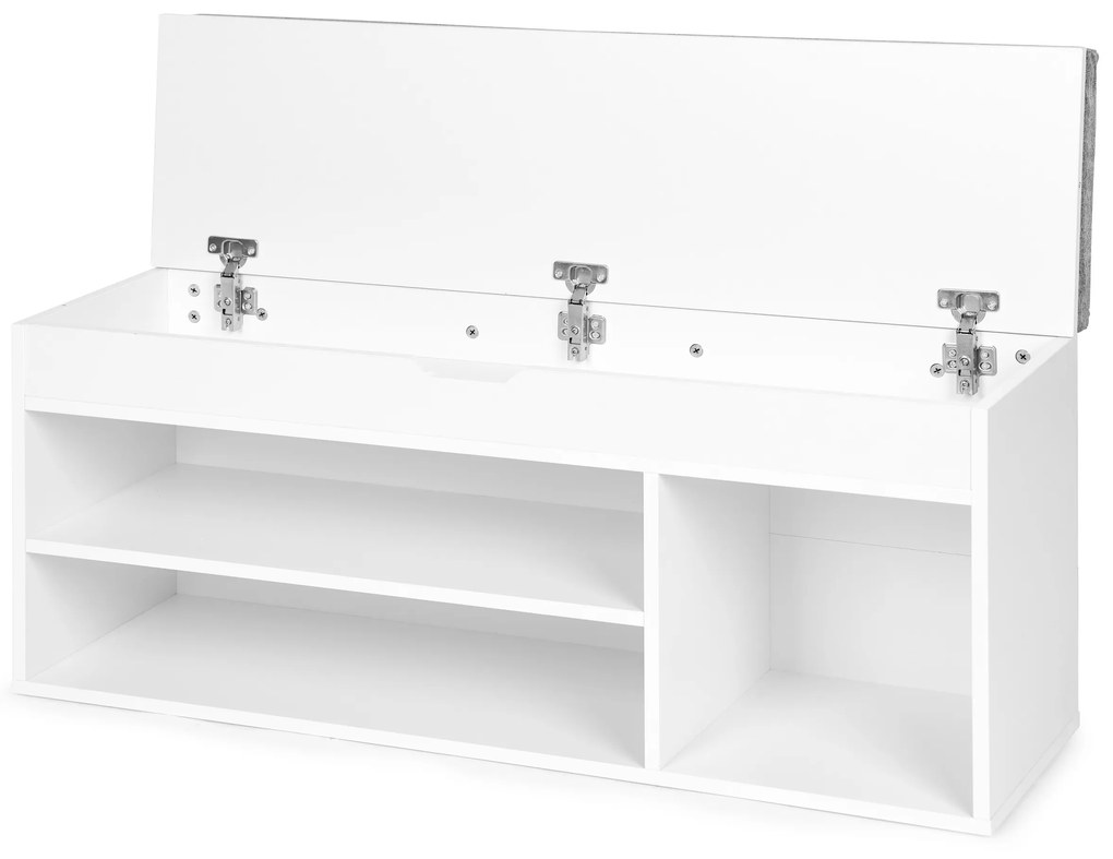 ModernHome Skrinka na topánky so sivým vankúšom - 3 biele police